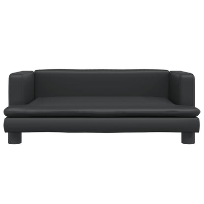 Kids Sofa Black Faux Leather, Solid Pine Wood Mini Durable