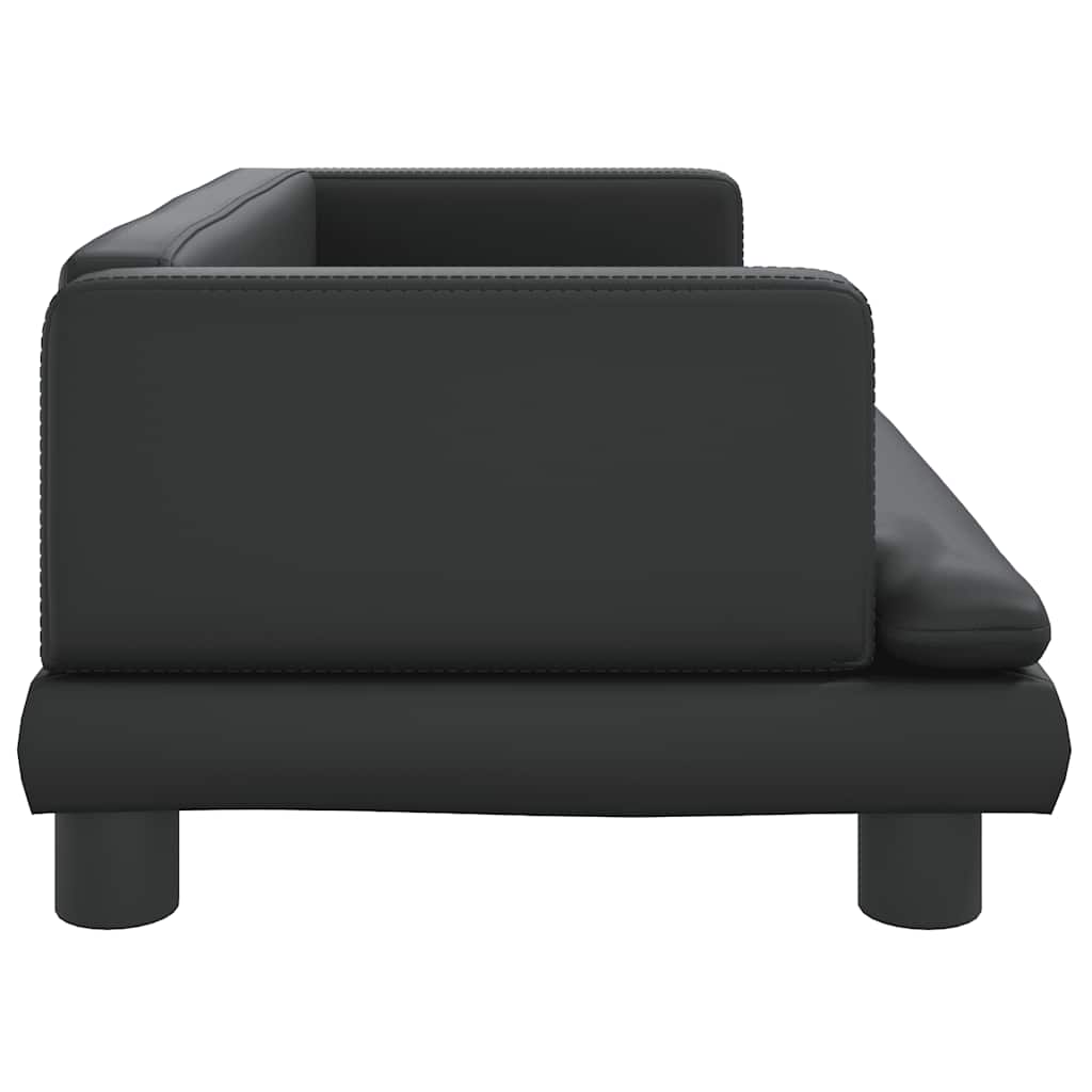 Kids Sofa Black Faux Leather, Solid Pine Wood Mini Durable