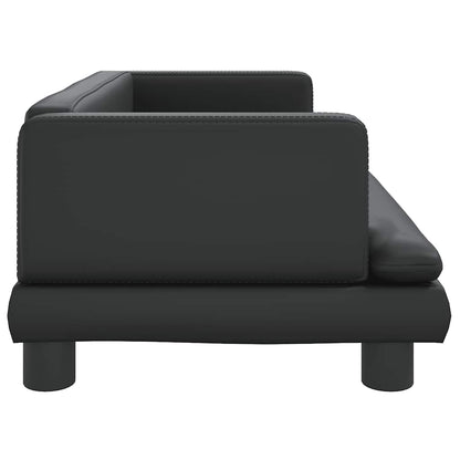 Kids Sofa Black Faux Leather, Solid Pine Wood Mini Durable
