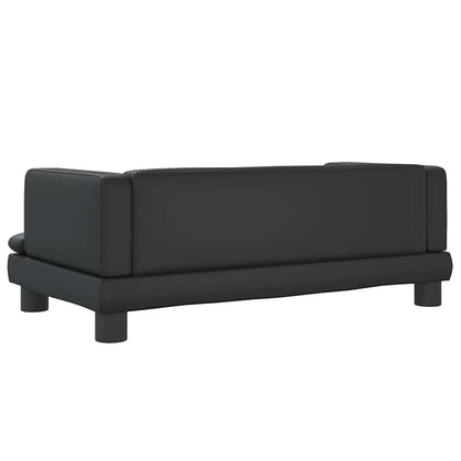 Kids Sofa Black Faux Leather, Solid Pine Wood Mini Durable