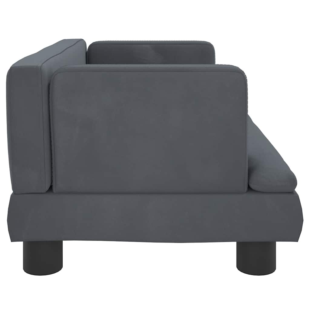 Kids Sofa Dark Grey Velvet, solid pine wood, plastic Mini