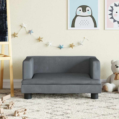 Kids Sofa Dark Grey Velvet, solid pine wood, plastic Mini