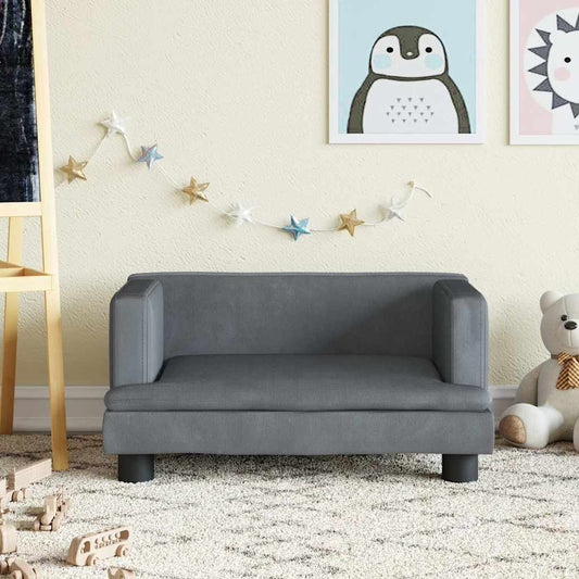 Kids Sofa Dark Grey Velvet, solid pine wood, plastic Mini