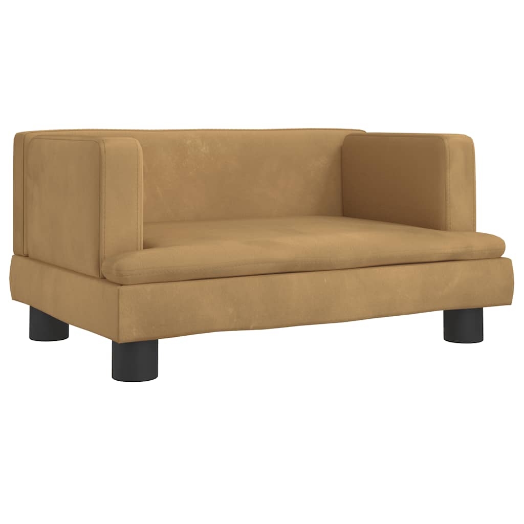 Kids Sofa Brown Velvet, solid pine wood, plastic Mini Cool Design