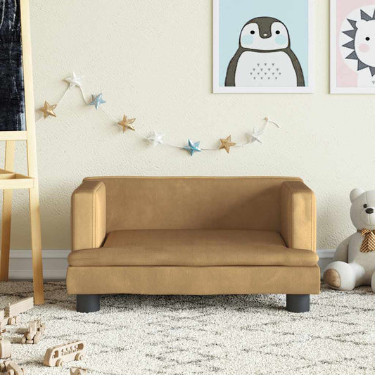 Kids Sofa Brown Velvet, solid pine wood, plastic Mini Cool Design