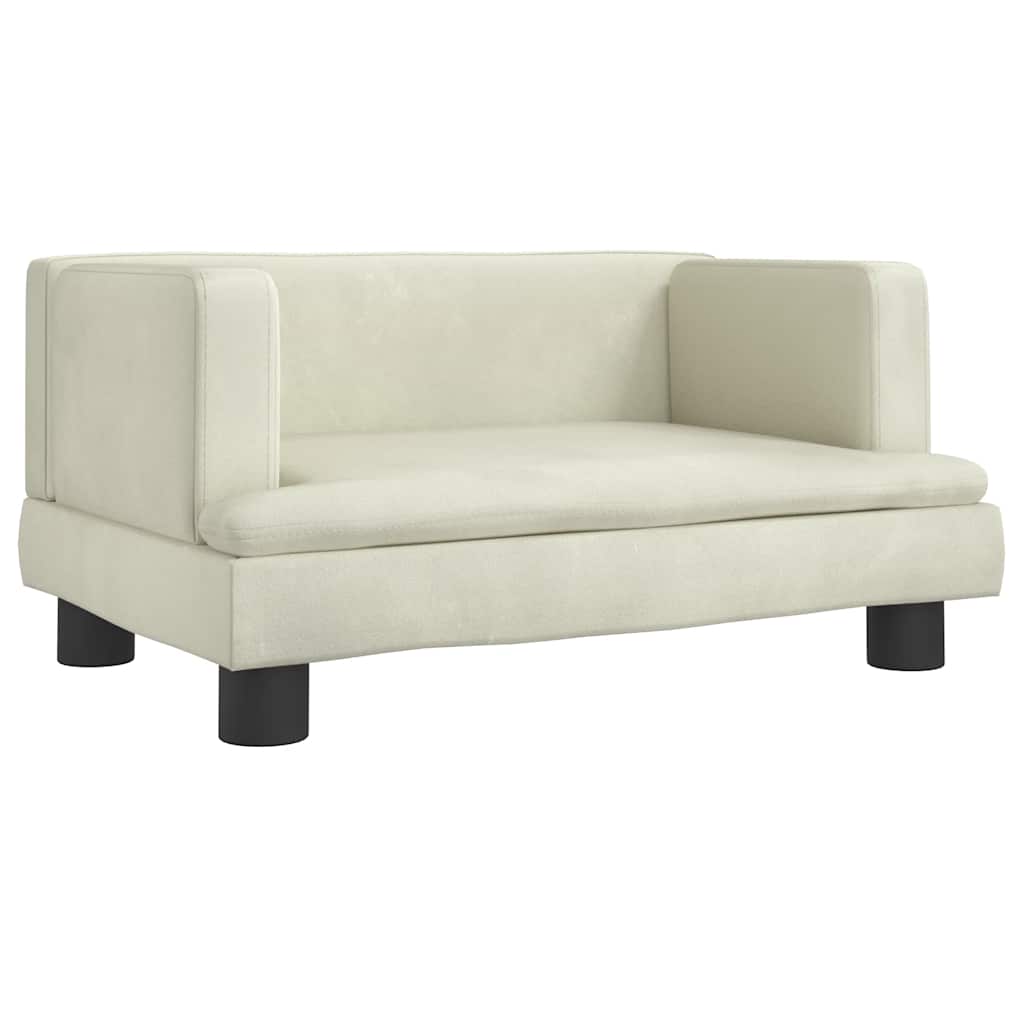 Kids Sofa Cream Velvet, Solid Pine Wood, Plastic Mini
