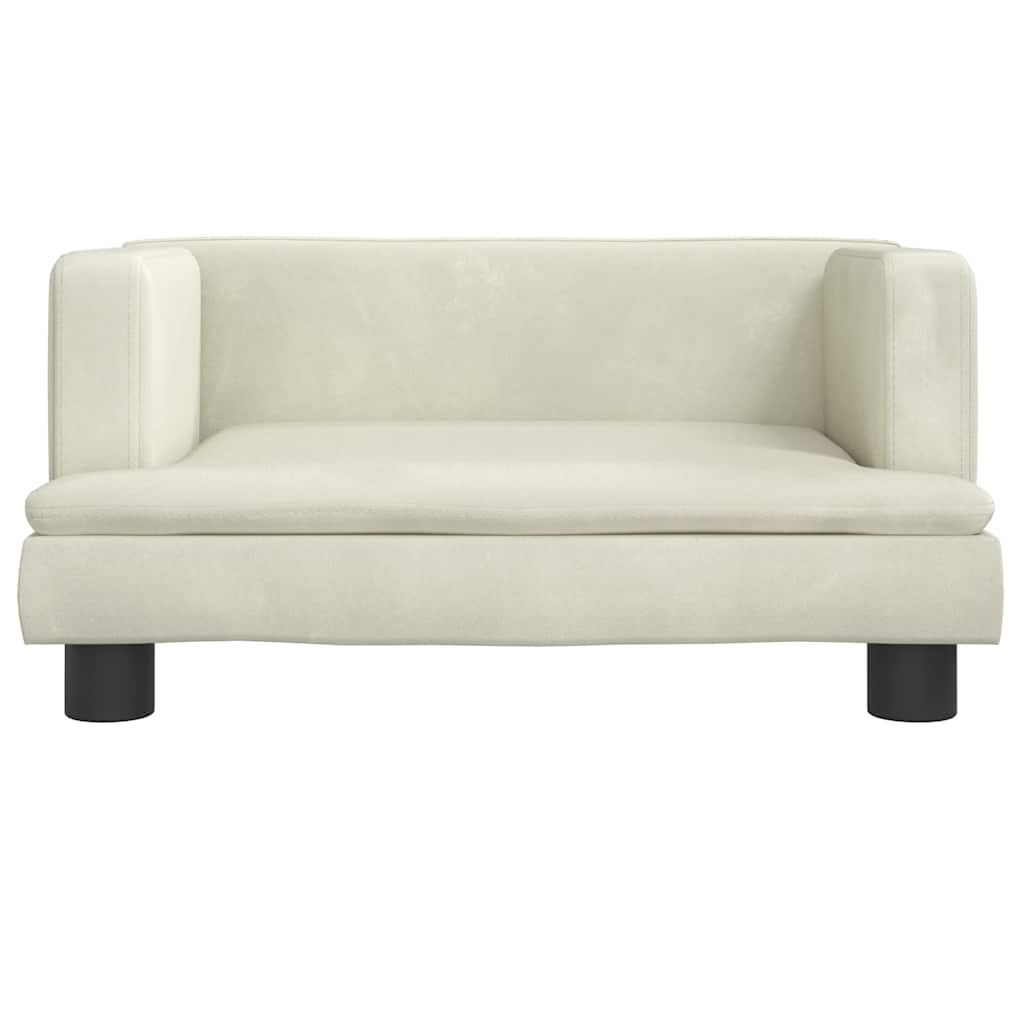 Kids Sofa Cream Velvet, Solid Pine Wood, Plastic Mini