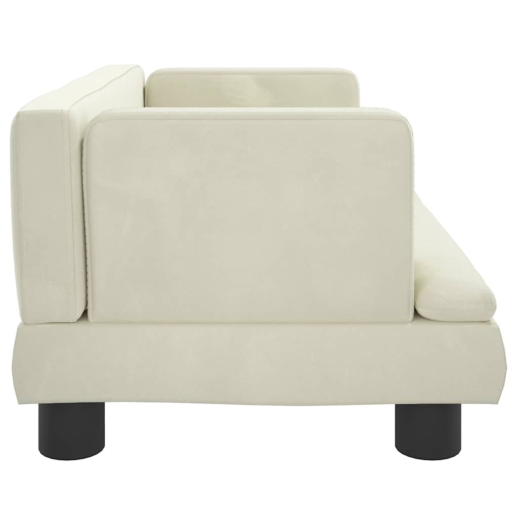 Kids Sofa Cream Velvet, Solid Pine Wood, Plastic Mini
