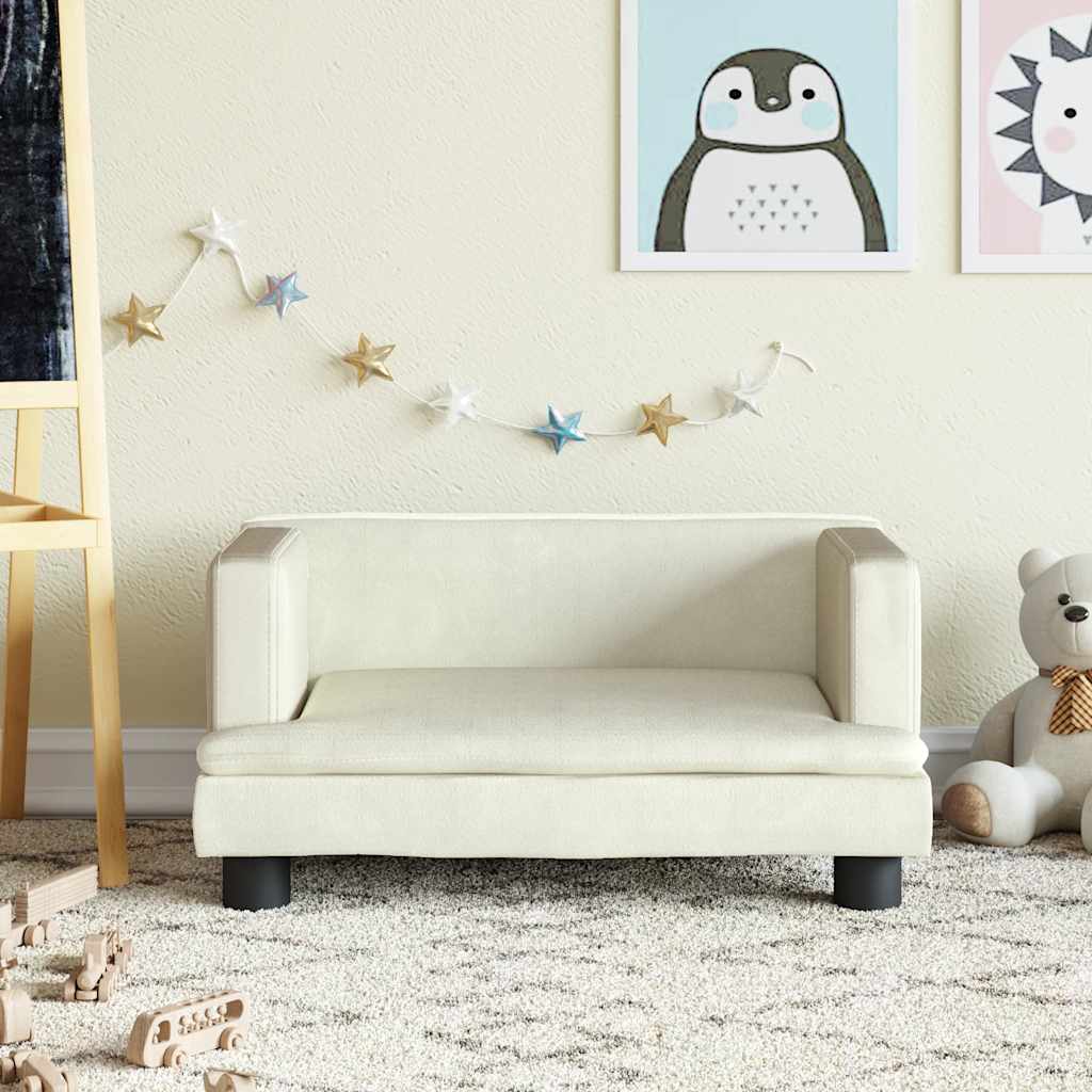 Kids Sofa Cream Velvet, Solid Pine Wood, Plastic Mini