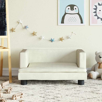 Kids Sofa Cream Velvet, Solid Pine Wood, Plastic Mini