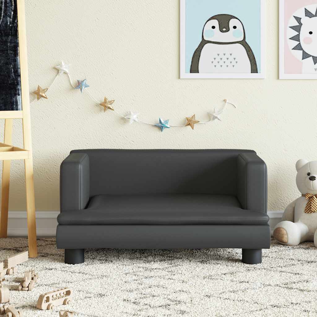 Kids Sofa Black Faux leather, solid pine wood, foam Mini Durable