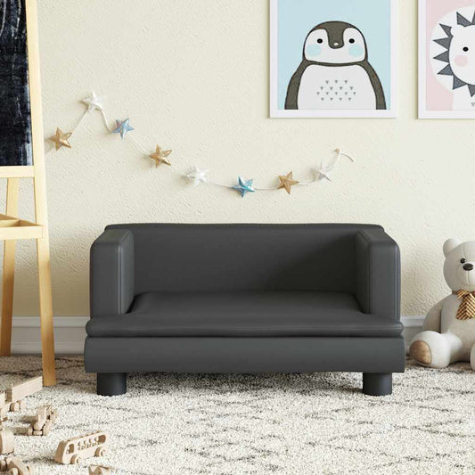 Kids Sofa Black Faux leather, solid pine wood, foam Mini Durable