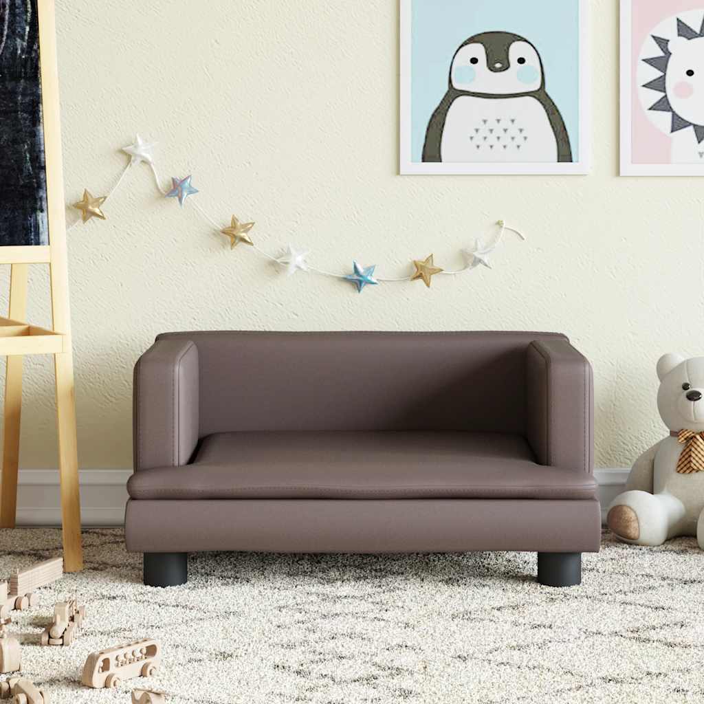 Kids Sofa Brown Faux Leather Mini Durable Kids Sofa