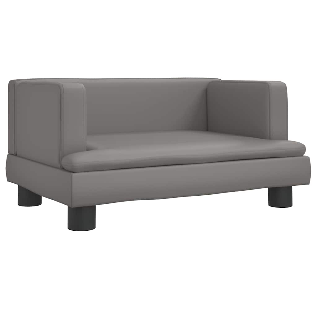 Kids Sofa Grey Faux leather, solid pine wood, foam Mini Modern