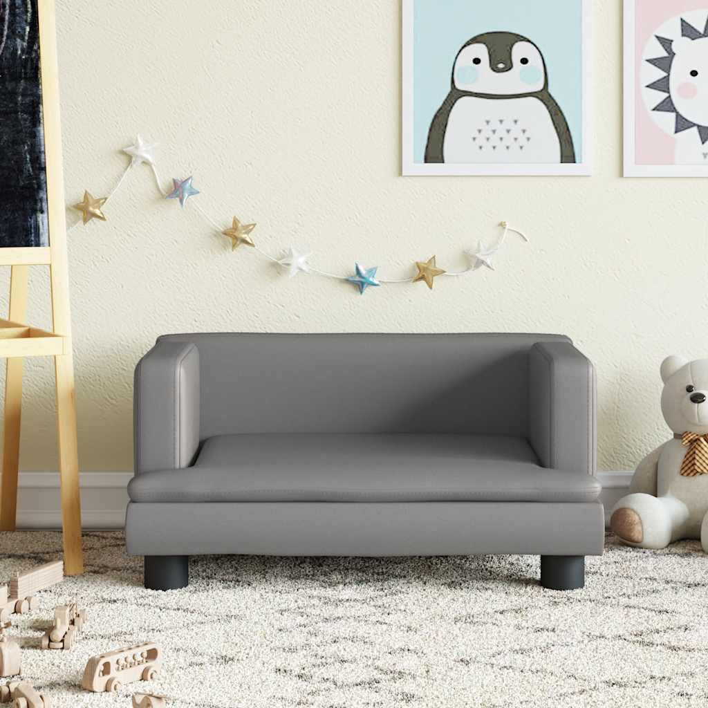 Kids Sofa Grey Faux leather, solid pine wood, foam Mini Modern