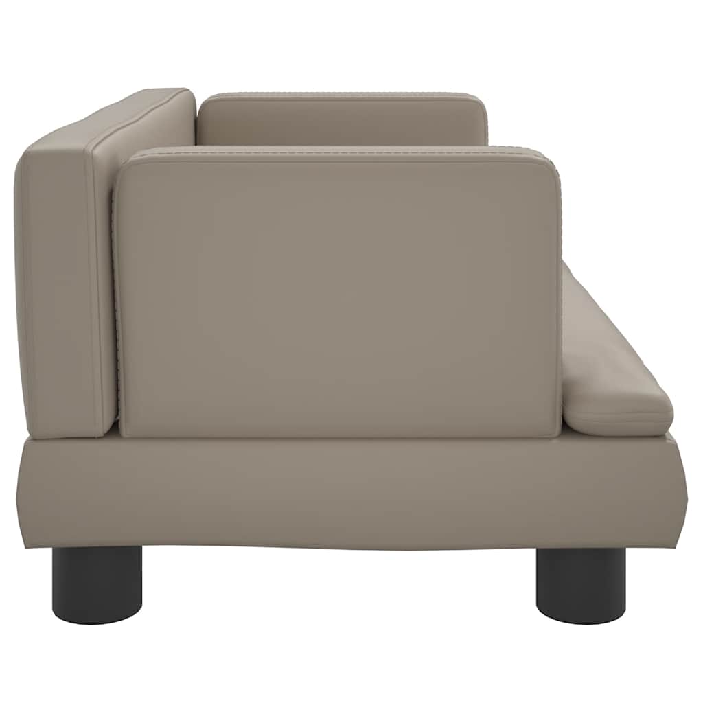 Kids Sofa Cappuccino Faux Leather, Solid Pine Wood, Foam Mini