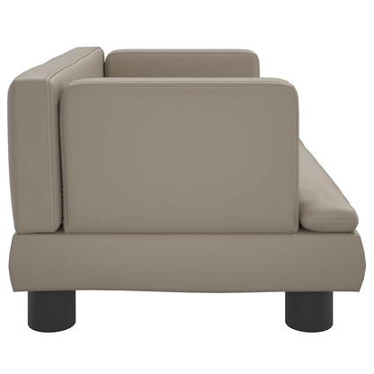 Kids Sofa Cappuccino Faux Leather, Solid Pine Wood, Foam Mini