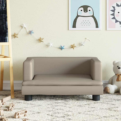 Kids Sofa Cappuccino Faux Leather, Solid Pine Wood, Foam Mini