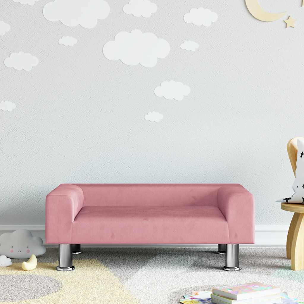 Kids Sofa Pink Velvet (100% polyester), solid pine wood Small