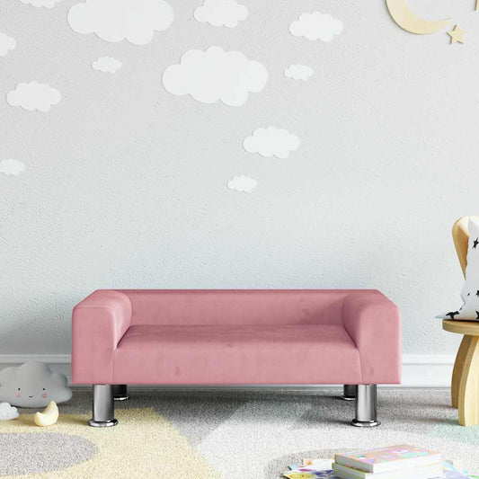 Kids Sofa Pink Velvet (100% polyester), solid pine wood Small