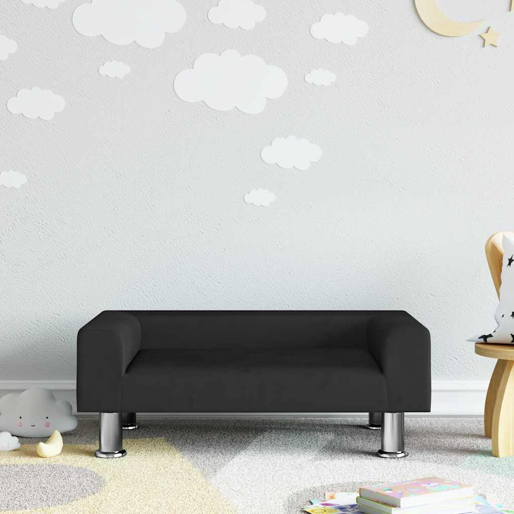 Kids Sofa Black Velvet (100% polyester), solid pine wood, foam Mini