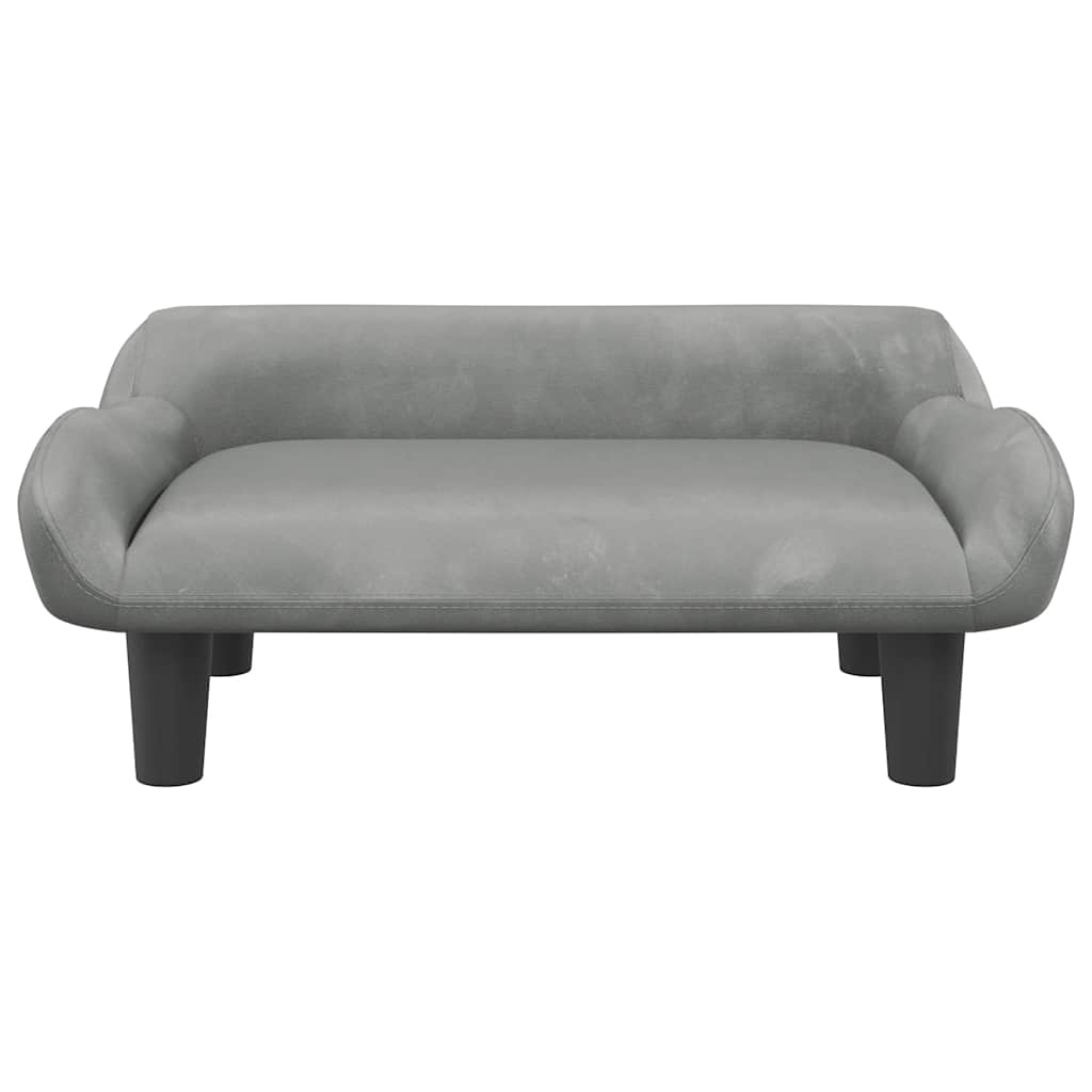 Kids Sofa Light Gray Velvet (100% polyester), Solid pine wood, Foam