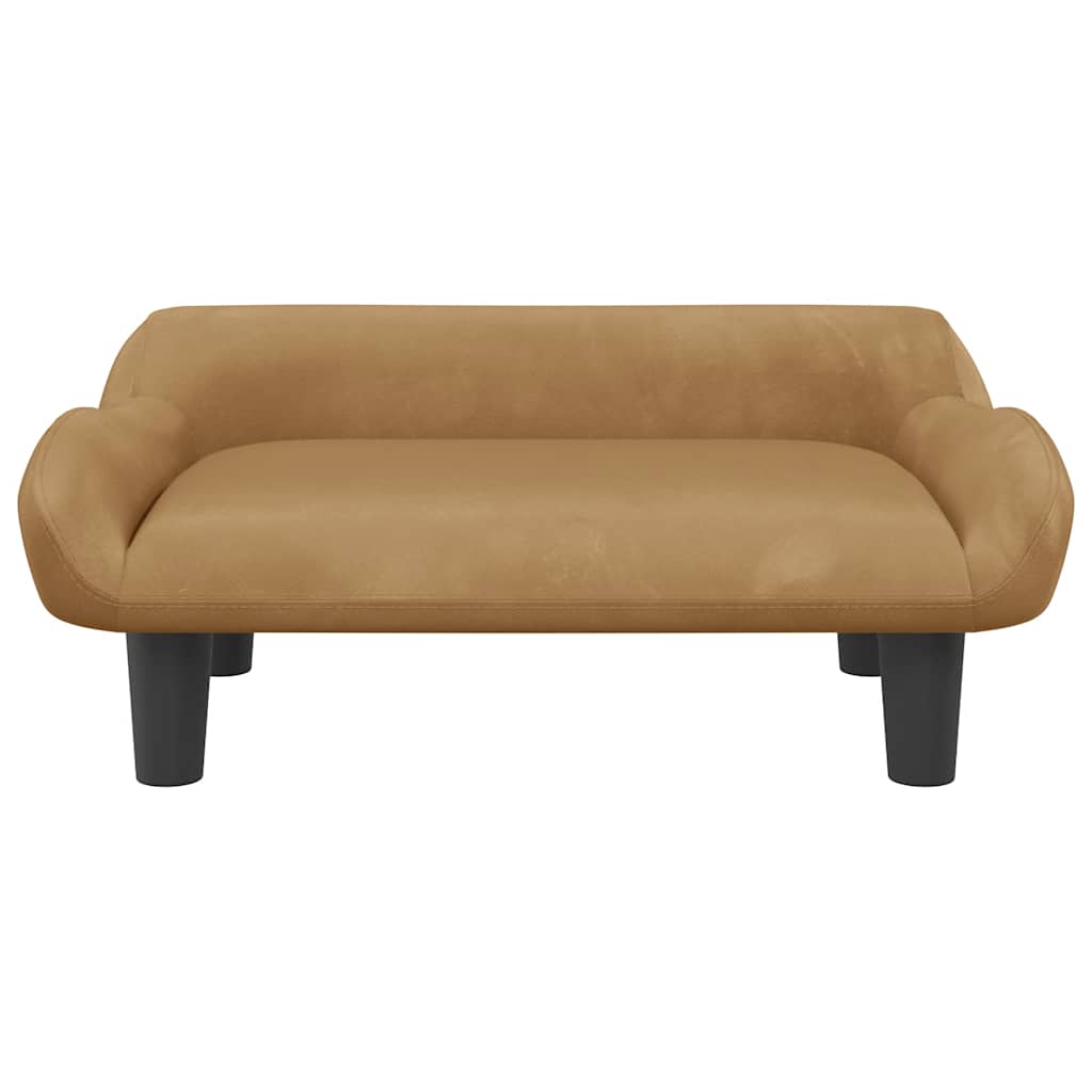 Kids Sofa Brown Velvet, Foam, Solid Pine Wood Mini Durable