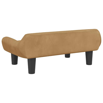Kids Sofa Brown Velvet, Foam, Solid Pine Wood Mini Durable