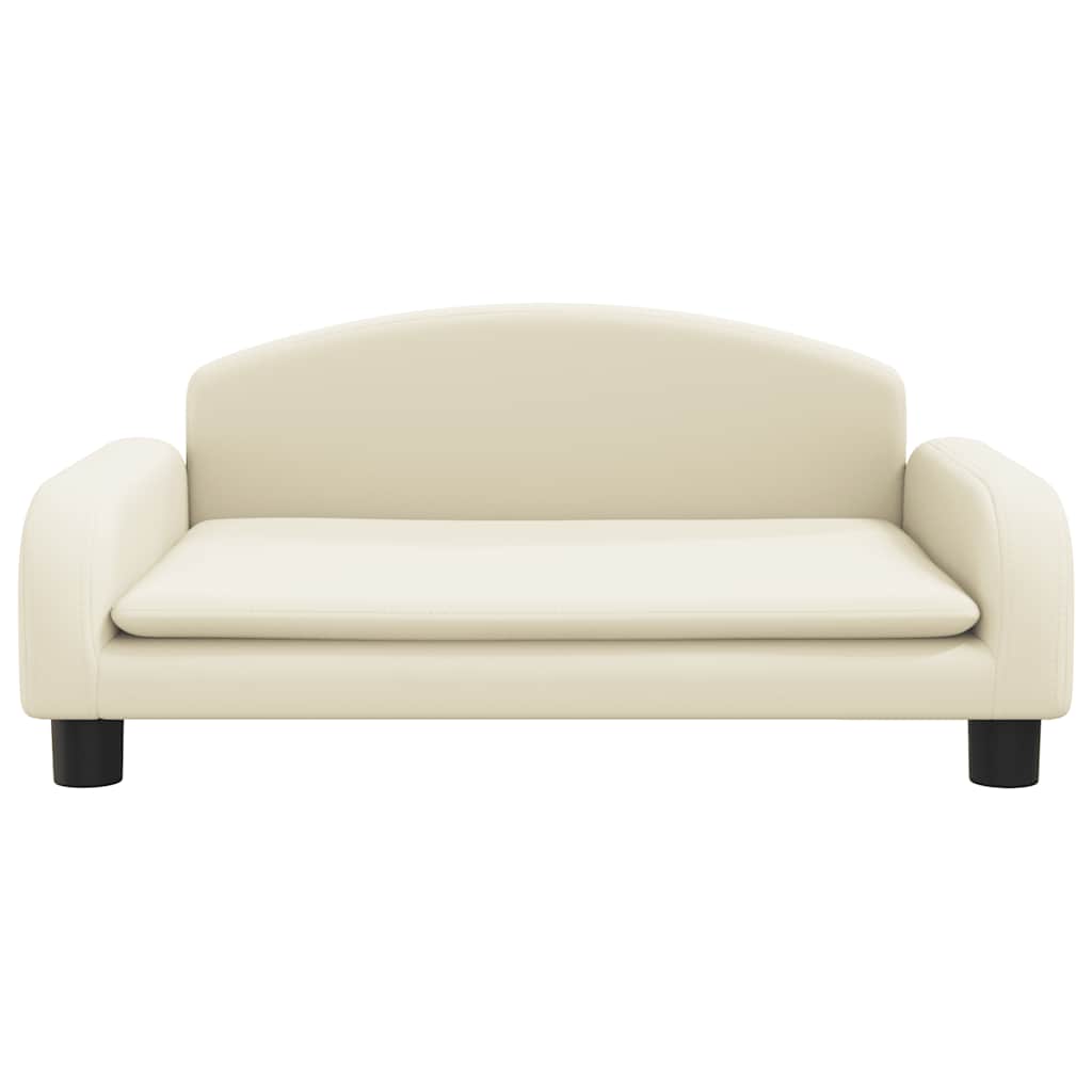 Kids Sofa Cream Faux leather, solid pine wood, foam Mini Durable