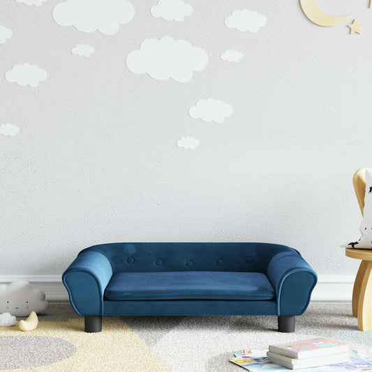 Kids Sofa Blue Velvet, Pine wood, Plastic Mini Durable