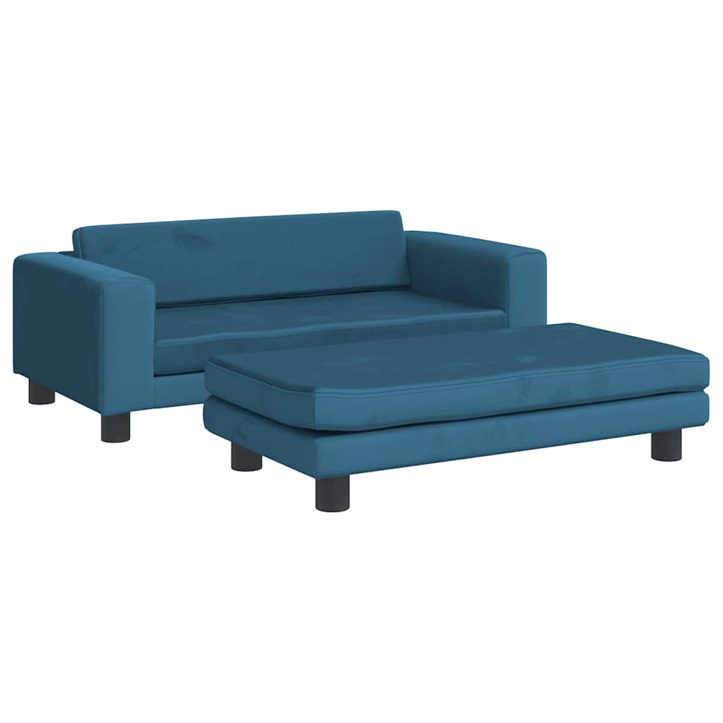 Kids Sofa Blue Velvet (100% polyester), Solid pine wood Mini