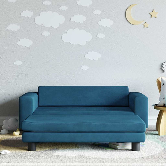 Kids Sofa Blue Velvet (100% polyester), Solid pine wood Mini