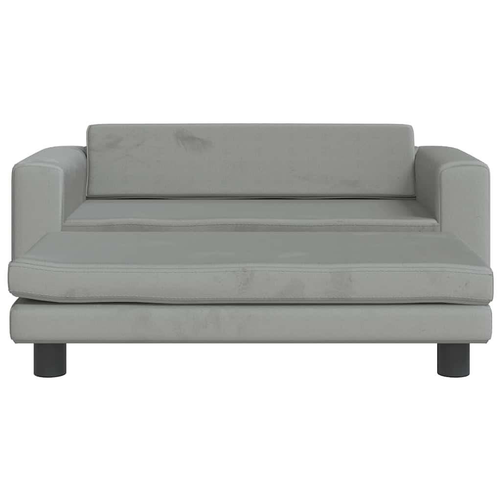 Kids Sofa Light grey Velvet, Solid pine wood, Foam Mini
