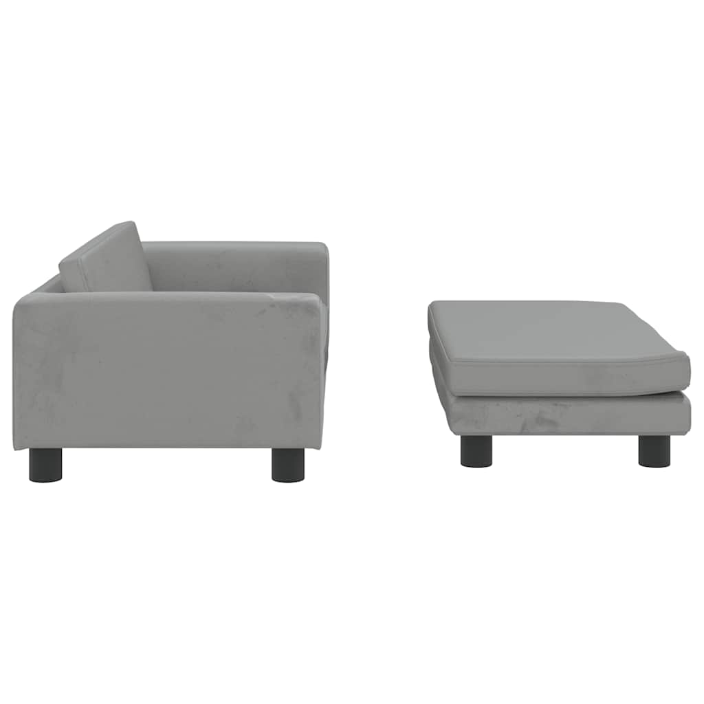 Kids Sofa Light grey Velvet, Solid pine wood, Foam Mini