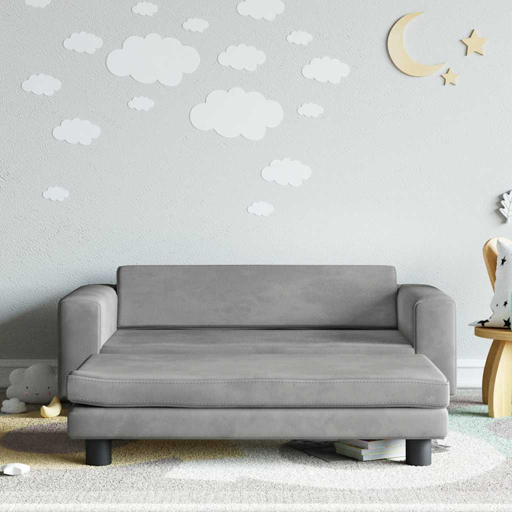 Kids Sofa Light grey Velvet, Solid pine wood, Foam Mini