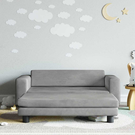 Kids Sofa Light grey Velvet, Solid pine wood, Foam Mini