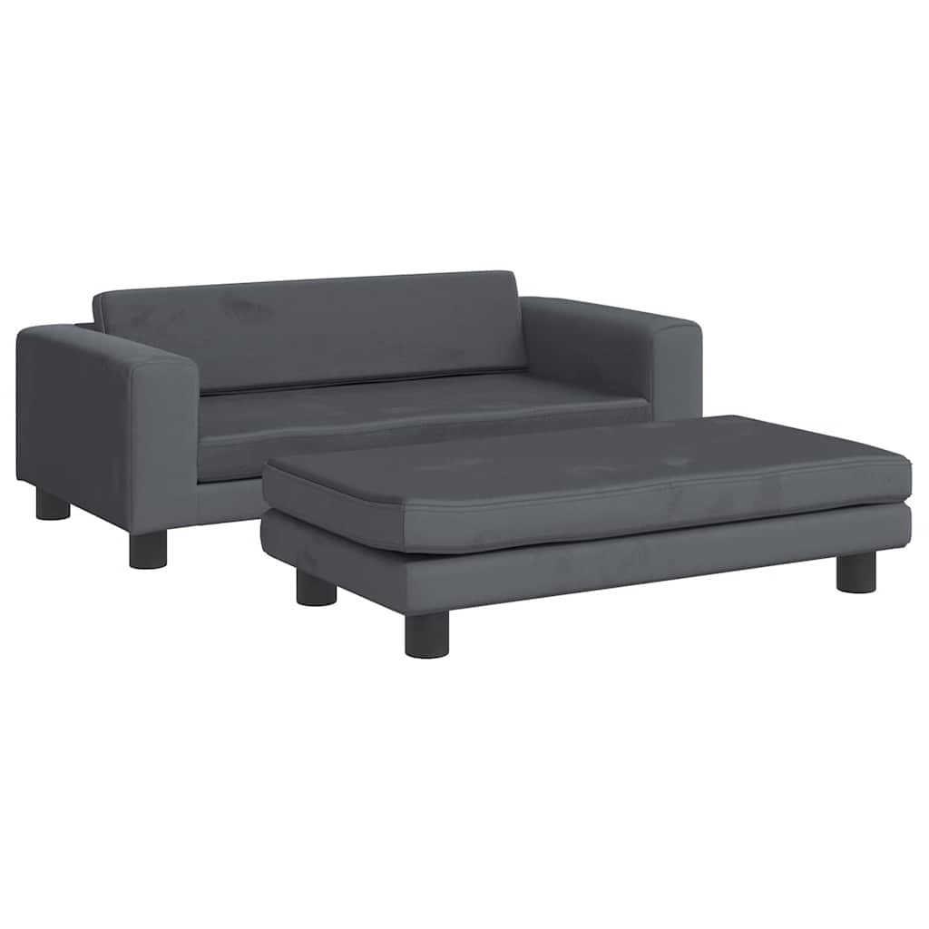 Kids Sofa Dark Grey Velvet, solid pine wood Mini Kids Sofa