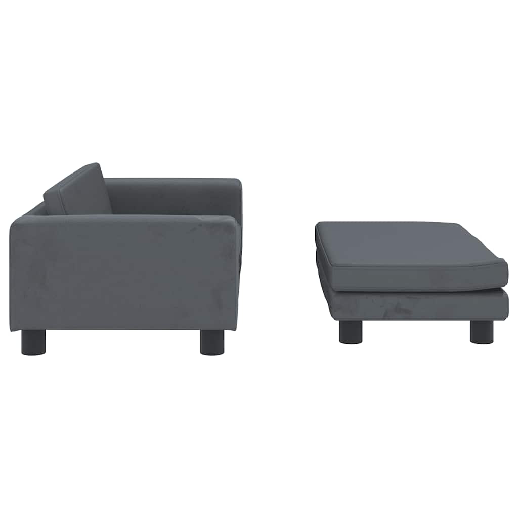 Kids Sofa Dark Grey Velvet, solid pine wood Mini Kids Sofa