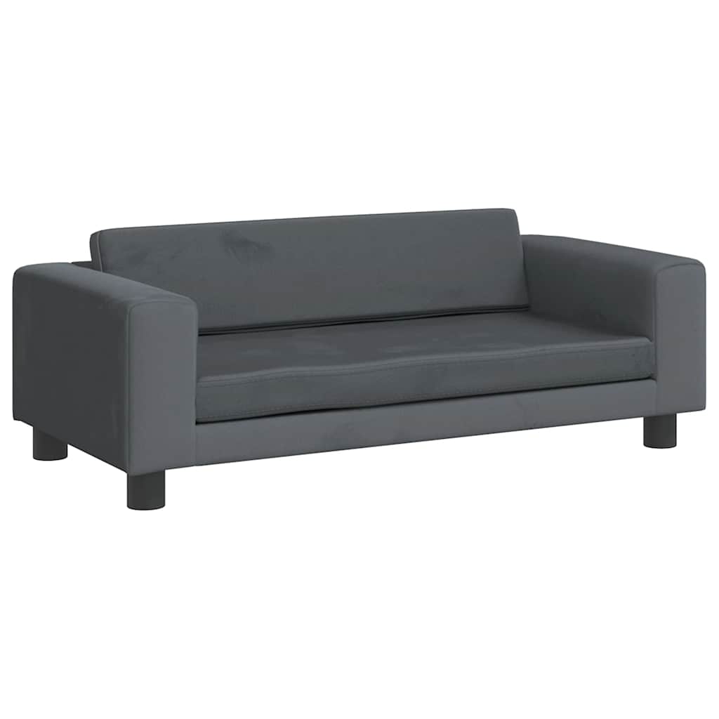 Kids Sofa Dark Grey Velvet, solid pine wood Mini Kids Sofa