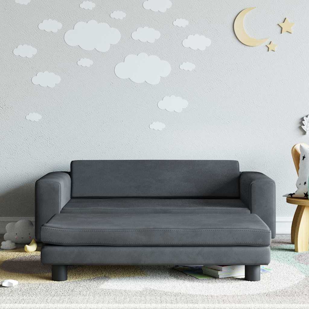 Kids Sofa Dark Grey Velvet, solid pine wood Mini Kids Sofa