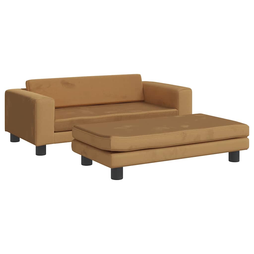 Kids Sofa Brown Velvet (100% polyester), solid pine wood, foam Mini