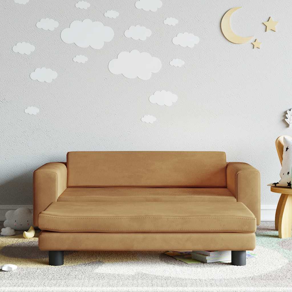 Kids Sofa Brown Velvet (100% polyester), solid pine wood, foam Mini