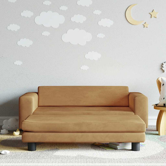 Kids Sofa Brown Velvet (100% polyester), solid pine wood, foam Mini