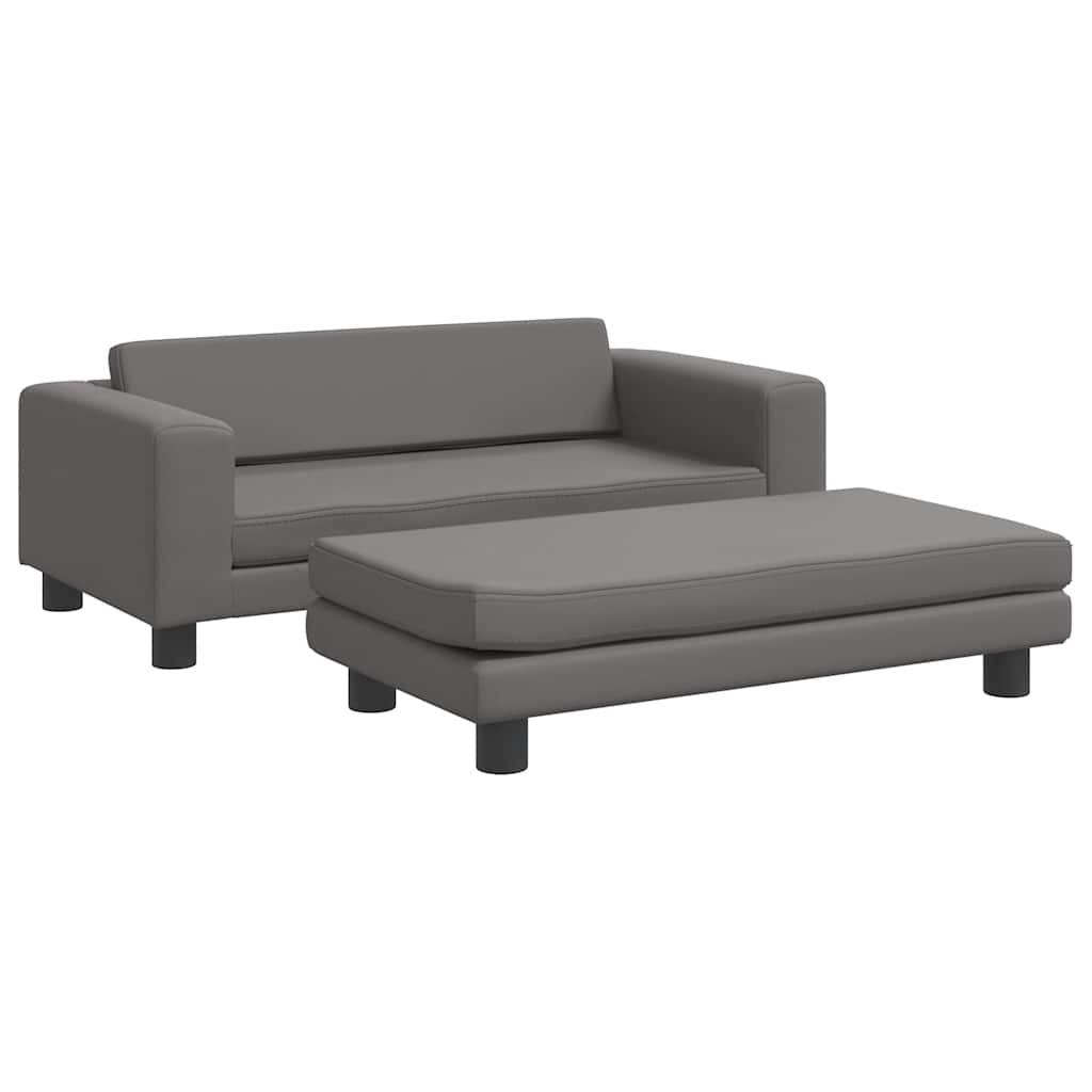 Kids Sofa Grey Faux leather, pine wood, foam Mini Kids Sofa