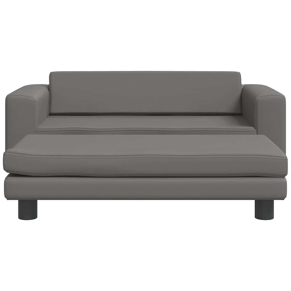 Kids Sofa Grey Faux leather, pine wood, foam Mini Kids Sofa