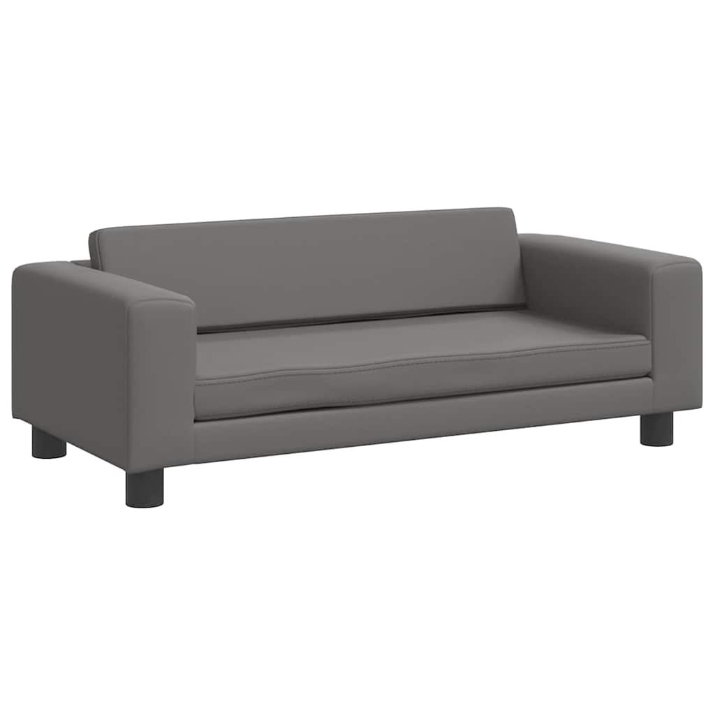 Kids Sofa Grey Faux leather, pine wood, foam Mini Kids Sofa
