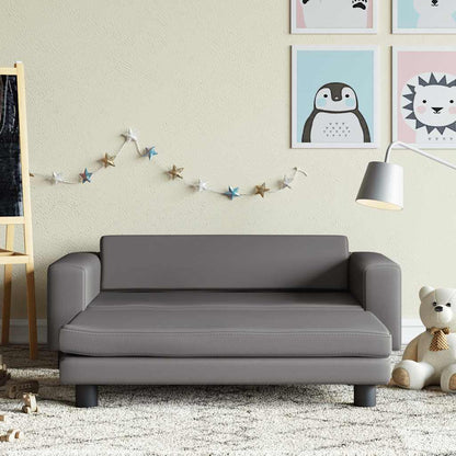 Kids Sofa Grey Faux leather, pine wood, foam Mini Kids Sofa