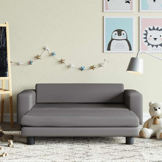 Kids Sofa Grey Faux leather, pine wood, foam Mini Kids Sofa