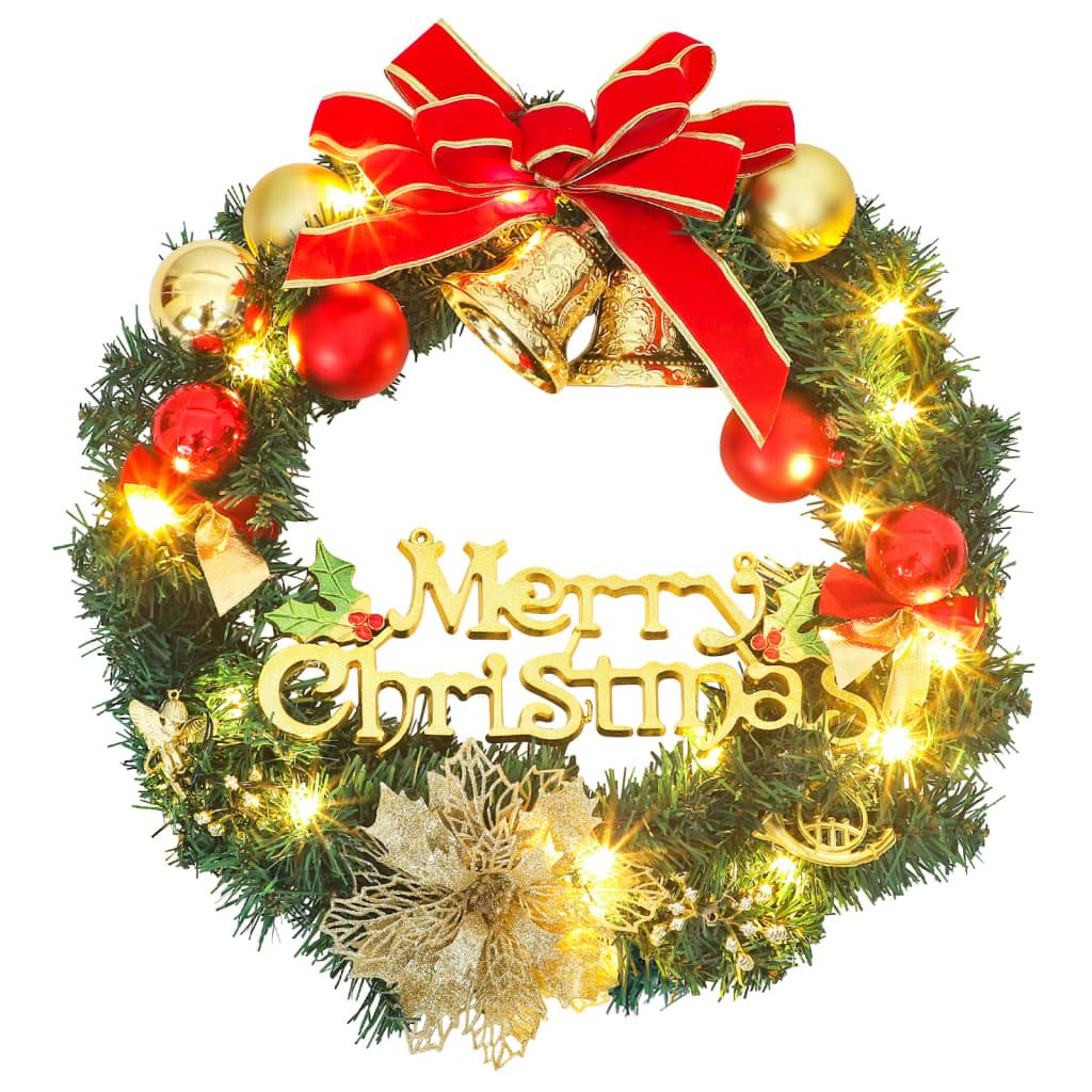 Christmas Wreath Green, Warm White PVC Medium Christmas Wreaths