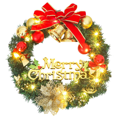 Christmas Wreath Green, Warm White PVC Medium Christmas Wreaths